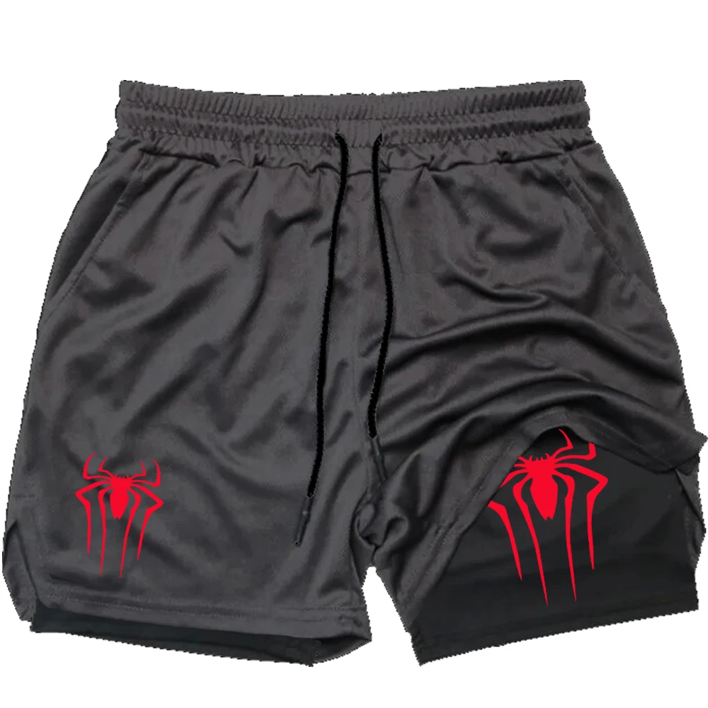 Y2K Performance Shorts Men Spider Printed GYM Casual Sports Compression Shorts Workout Running Mesh 2 In 1 Sport Short Pants 4