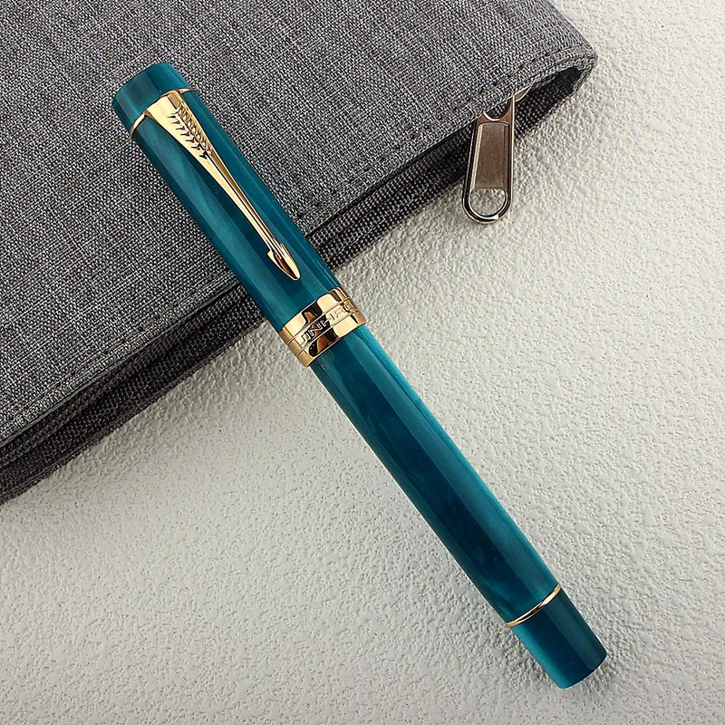 JinHao 100 Fountain Pen Acrylic Business Blue Grey Spin Arrow 35 Nib Calligraphy Office Supplies Golden Ink Pen