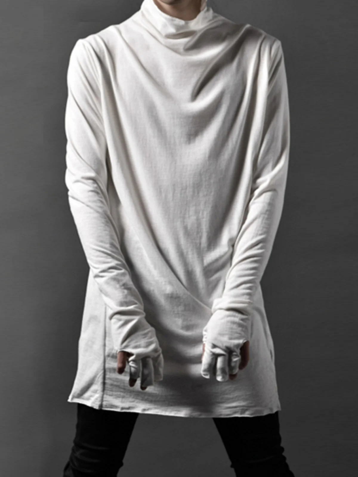 

Wasteland Style Avant-Garde Dark New Cotton Turtleneck Slim-Fit Long-Sleeved White T-shirt Bottoming Shirt