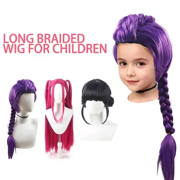 Parrucca viola lunga coda di cavallo intrecciata Parrucche cosplay anime per feste in costume di Halloween Parrucche anime Kpop per bambini Cosplay