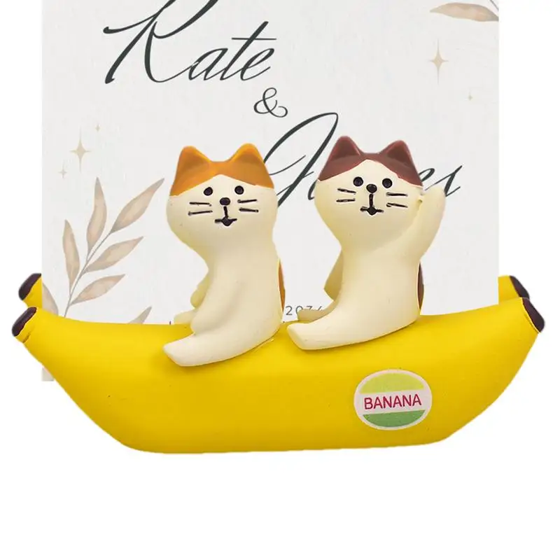 

Desktop Note Clip Cartoon Cat Card Holder Banana Boat Design Desktop Resin Ornaments For Living Room Study Room Work Area