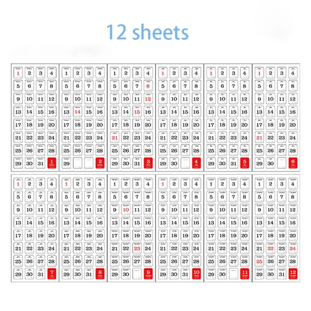 12 lembar stiker kalender lucu 365 hari stiker tanggal harian perencana