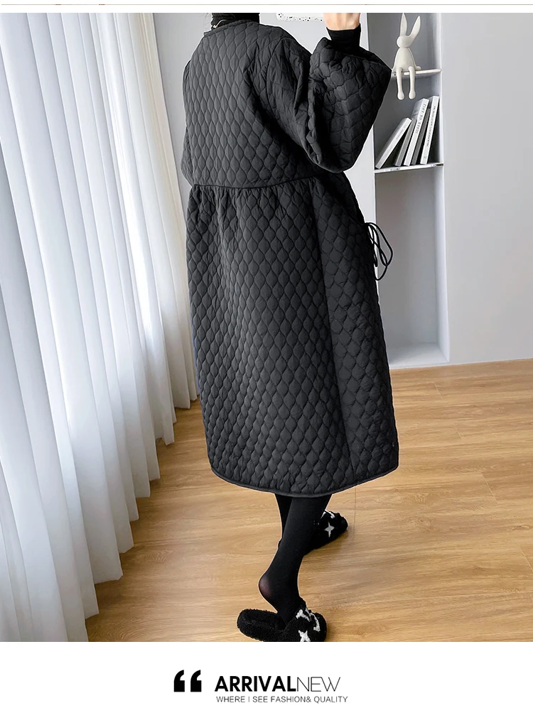 Pregnant Women Winter Clothing Cotton Jacket with Pockets Long Sleeve Single-breasted Long Maternity Coat Warm Drawsting Outwear