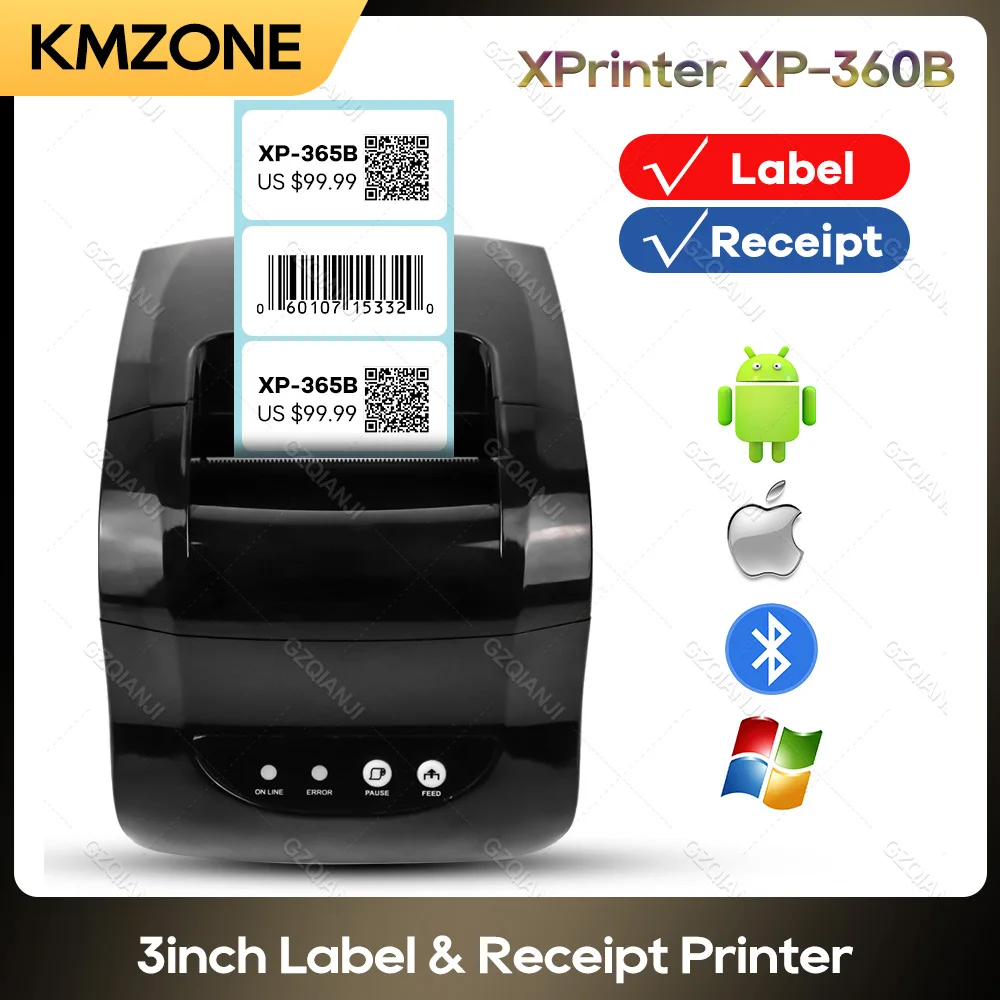 

Принтер для ярлыков Xprinter, принтер для печати этикеток, термопринтер для печати штрих-кодов, бумага 20-80 мм, Supermaket, Bluetooth, Мобильный USB для Windows/Linu