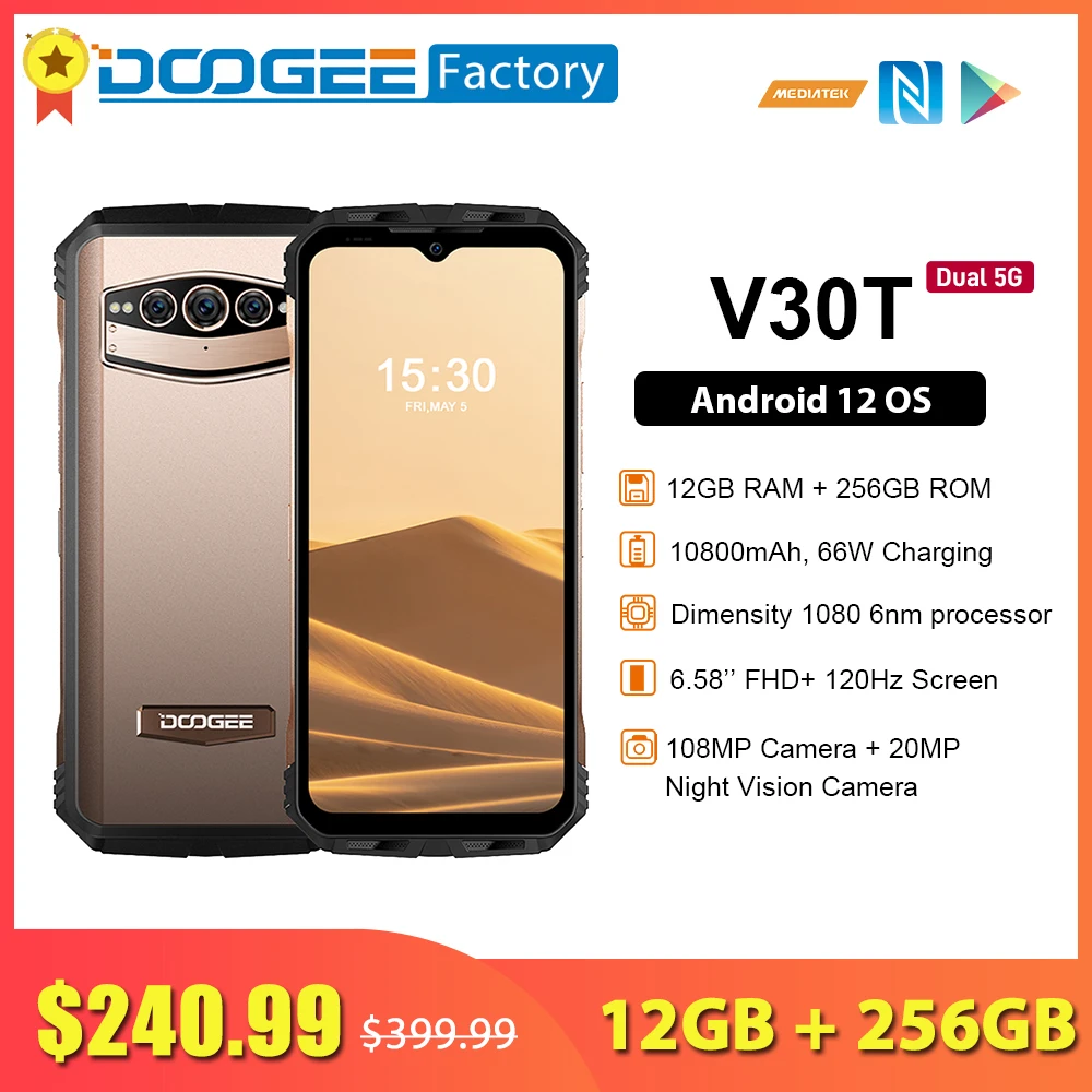 DOOGEE V30T 寸法 1080 6nm スマートフォン 12 ギガバイト 256