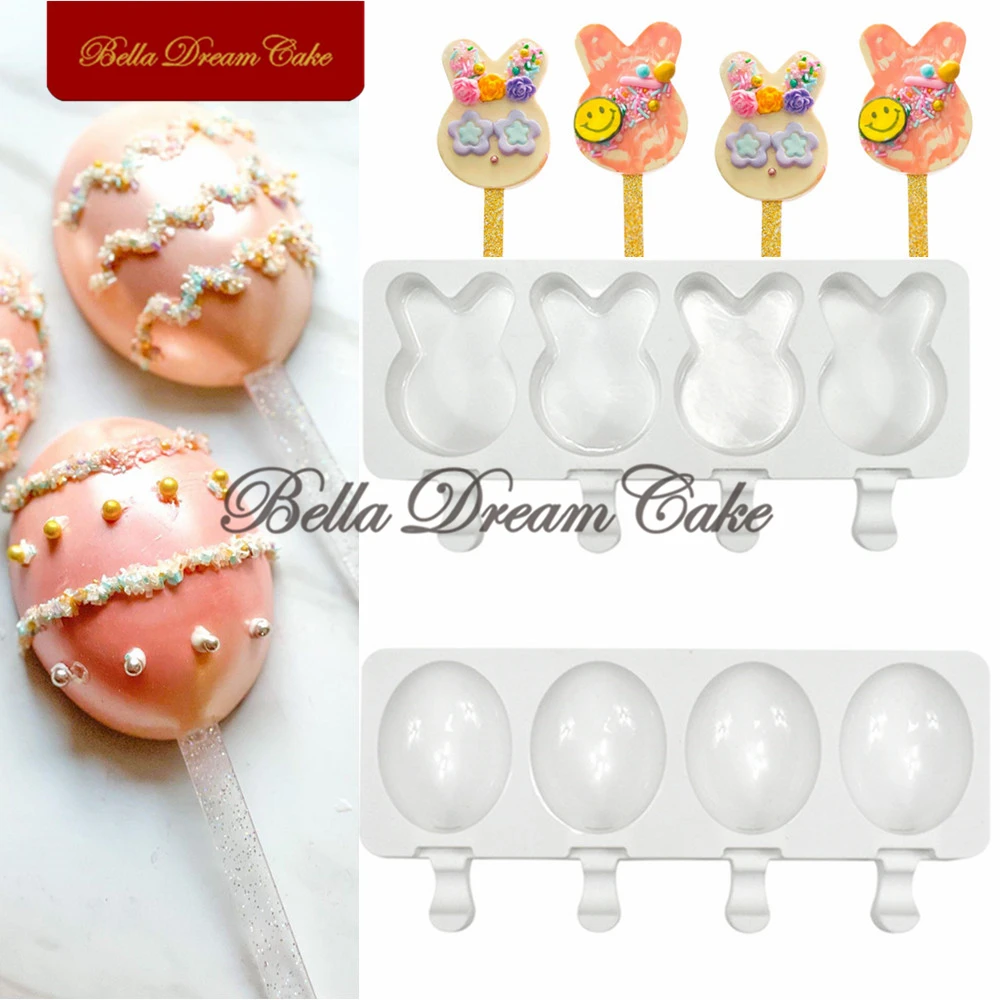 

4 Hole Easter Egg/Bunny Popsicle Mould DIY Jelly Ice Cream Silicone Mold Chocolate Cakesicle Molds Cake Decorating Tool Bakeware