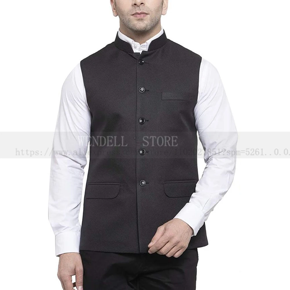 Men's Vest Stand Collar Single Breasted Solid Color Loose Flap Pocket Formal Dress Can Be Customized