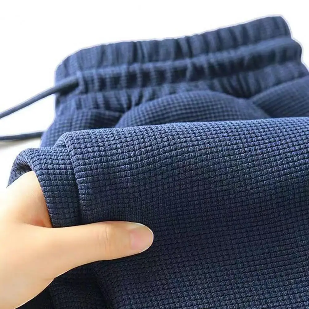 Description Picture 4 of itemMen Pants Loose Straight Drawstring Elastic Waist Pockets Solid Color Breathable Soft Full Length Casual Sweatpants Daily Long T