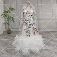 Customized Fairy Colorful Embrioiderey Puffy Wedding Dress Off Shoulders Sweetheart Overlay Tulle Bloom Flower Bridal Gowns 2