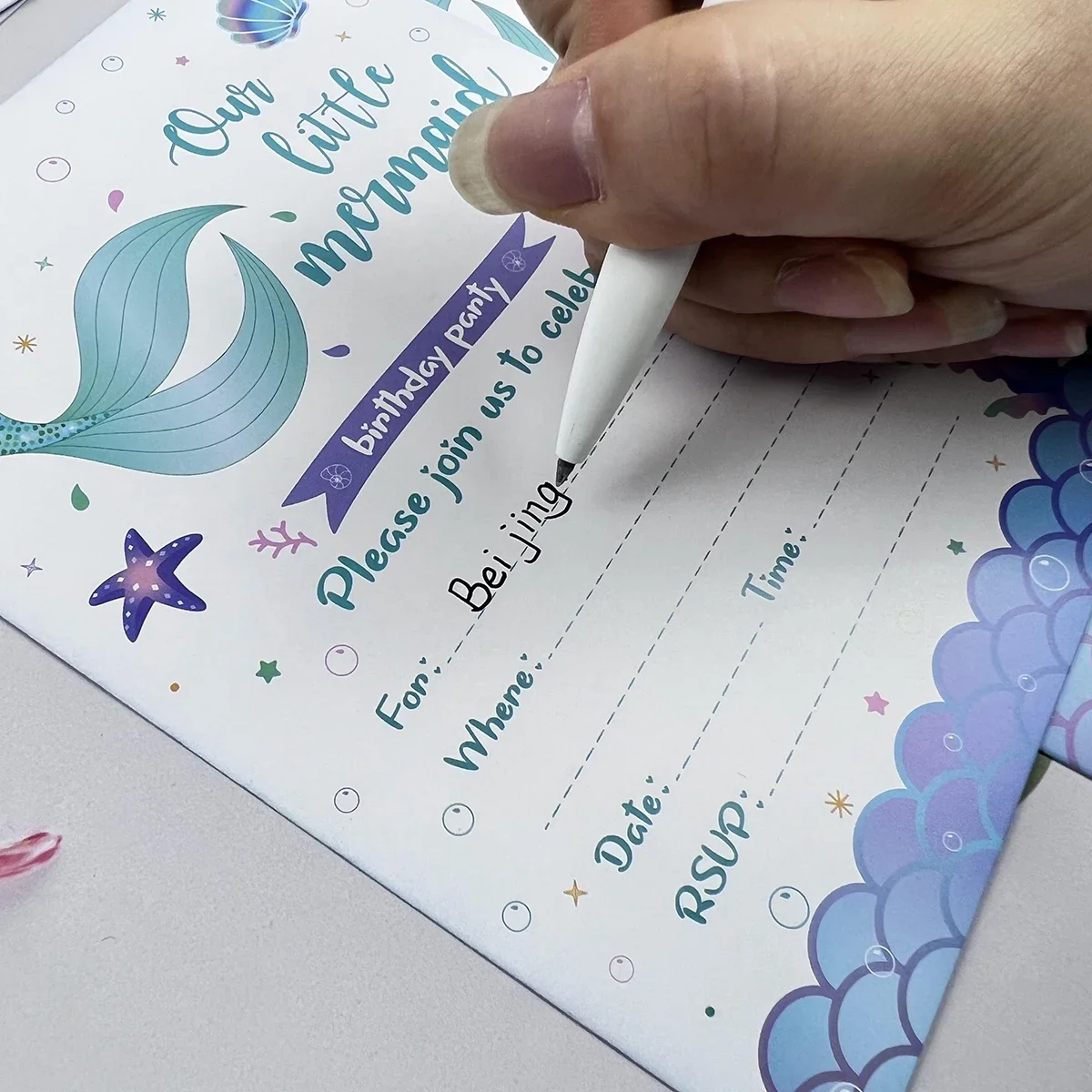 Mermaid Cartoon Card Party Greeting Party Decoration