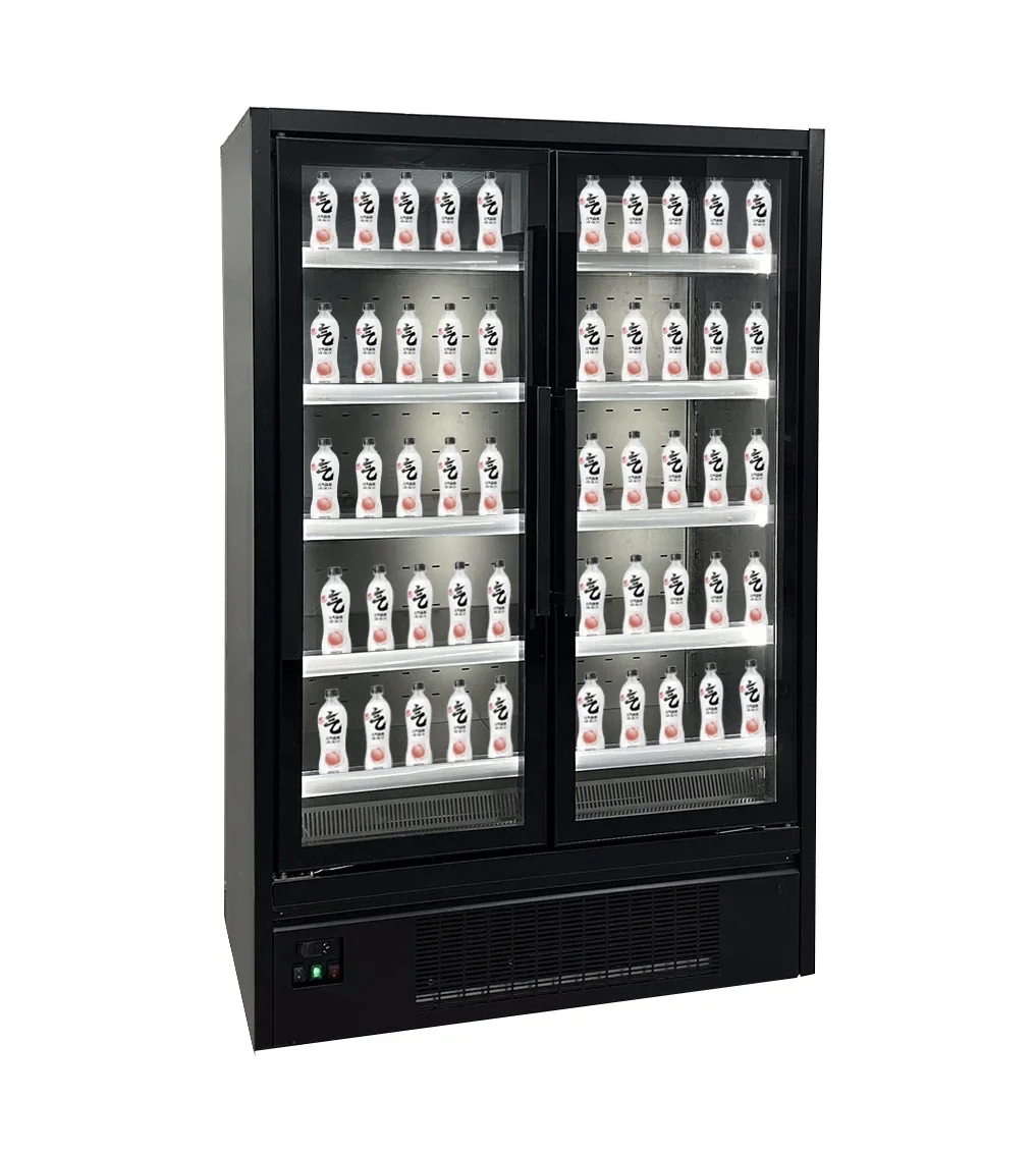 Double Door Front Opening Display Chiller Food Drink Refrigerator Showcase Supermarket Vertical Open Cooler