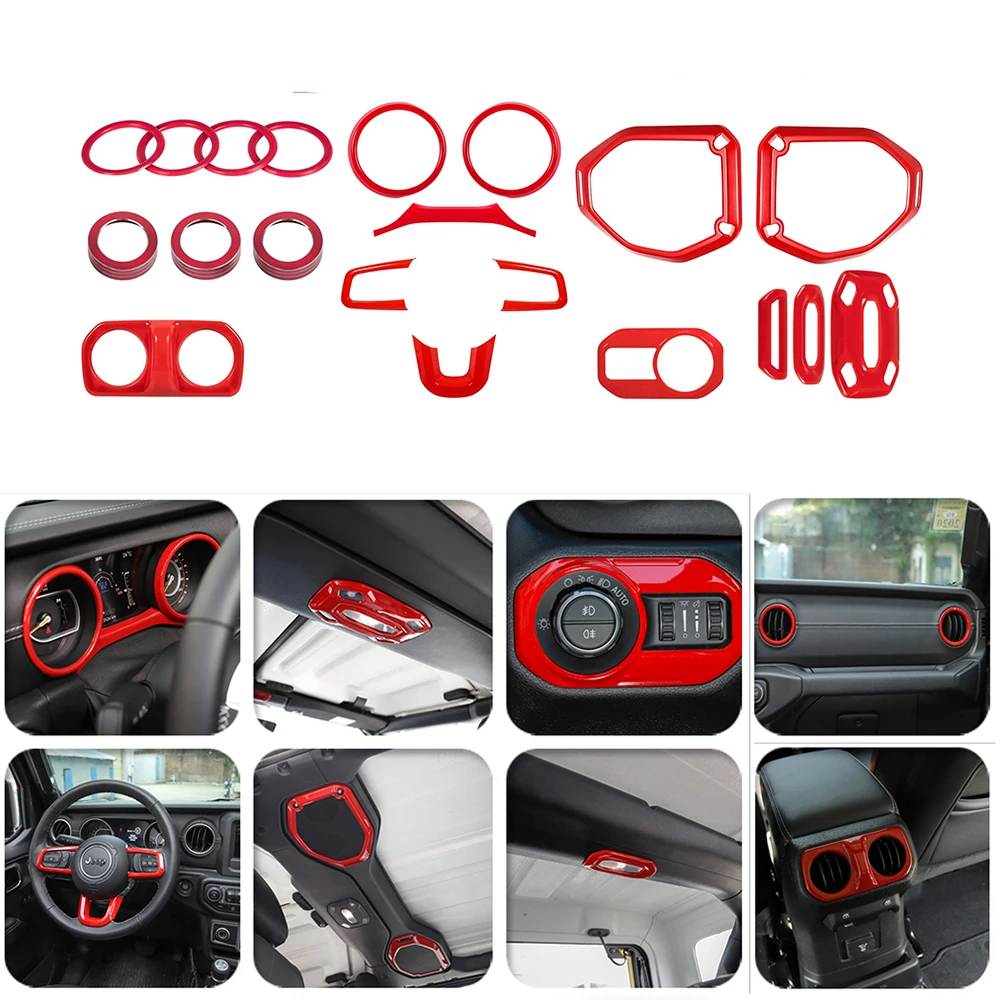 

Interior Mouldings Decorative Cover Trim Kit for Jeep Wrangler JL 2018 2019 2020 2021 2022 2023 20Pcs Red ABS Car Accessories