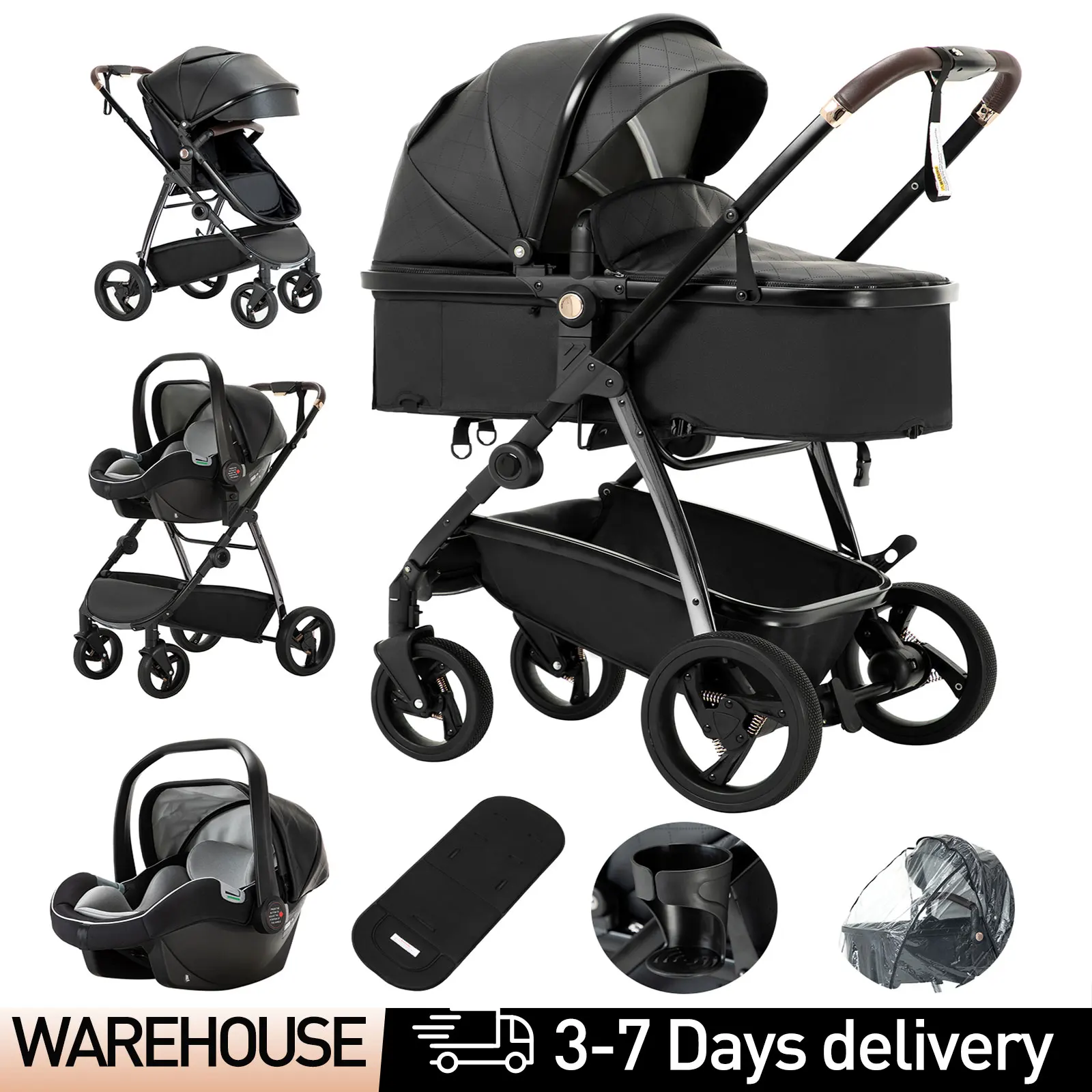 3 en 1 landau poussette Portable luxueux voyage landau haut paysage nouveau-né bébé poussette avec porte-bébé en cuir PU 1 3 en 1 landau poussette Portable luxueux voyage landau haut paysage nouveau-né bébé poussette avec porte-bébé en cuir PU 1