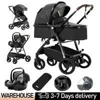 3 en 1 landau poussette Portable luxueux voyage landau haut paysage nouveau-né bébé poussette avec porte-bébé en cuir PU 1