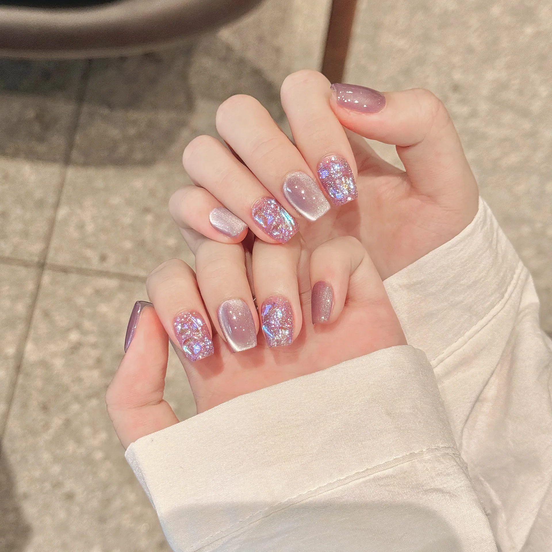 Description Picture 5 of item10Pcs Handmade Press on Nails Purple Cat Eye Fake Nails Wearable Stick-on Nails Full Cover False Nail Uñas Postizas Faux Ongles