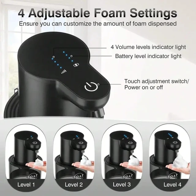 400ML Touchless Wall Mounted Desktop 4 Levels Adjustable Rechargeable Intelligent Automatic Sense ห้องน้ำห้องครัวเครื่องจ่ายสบู่เหลว 4