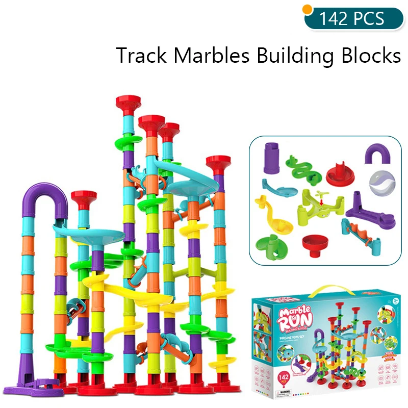 KBDFA Marbles Run Catapult Track Building Blocks Slide Beads Educational Toys Children Gift Race Balls Toy Marble Track Race Set