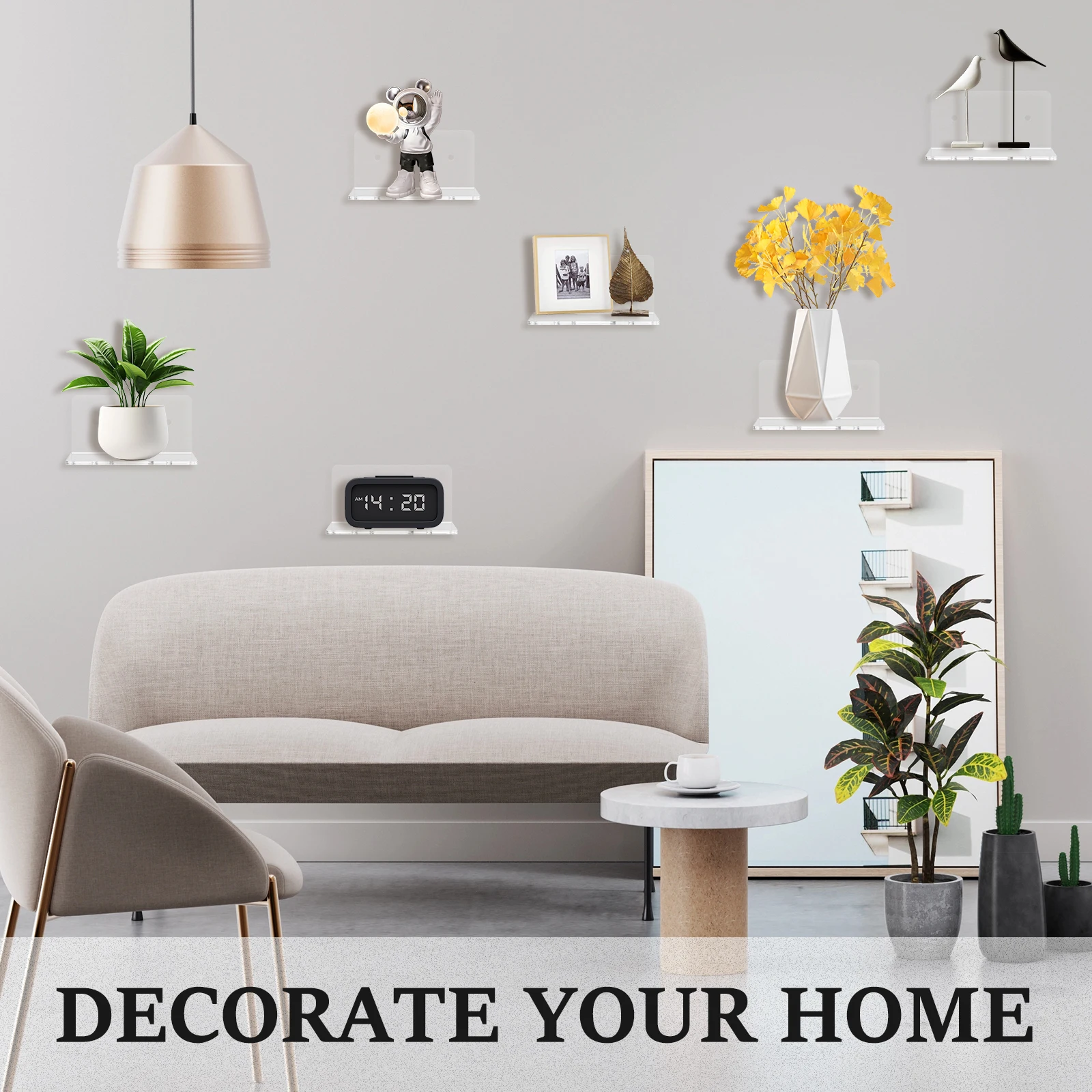 6/12Pcs Acrylic Wall Shelves Floating Shelves Clear Small Shelf Product Display Stand Wall Decoration Storage Rack 5