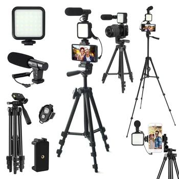 Portable Vlogging Kit 48IN Phone Camera Tripod with Microphone LED Light 1