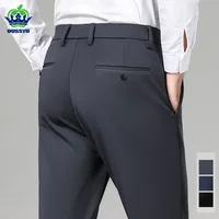 OUSSYU Brand Winter Men's Stretch Pants Business Work Formal Classic Solid Color Loose Straight Grey Trousers Men Plus Size 40