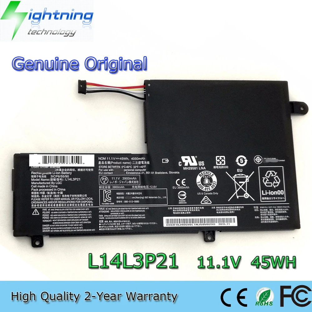 

Новый оригинальный аккумулятор L14L3P21 11,1 В 45 Втч для ноутбука Lenovo Flex 3 4-1470 1480 1580 Edge 2-1580 L14M3P21 L15L3PB0