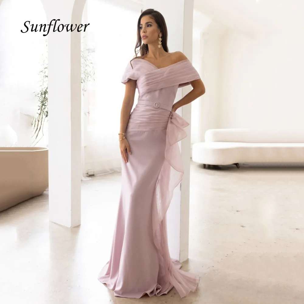 

Sunflower Pink V-Neck Crepe Mermaid 2024 High Quality Slim Backless Ocassion Gown Floor-Length Formal Evening Dress