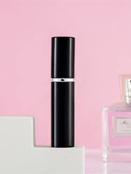 Compact 5ml Refillable Perfume Spray Bottle with Atomizer - Sleek Aluminum Travel Case (Black)