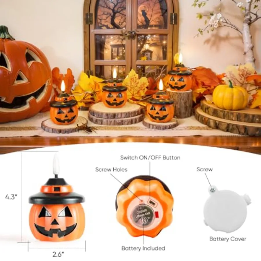Real Wax Pumpkin Candles 4 Pcs Flickering Flameless Candles with 6hrs Timer LED Halloween Pumpkin Lamp Battery Operated Lights