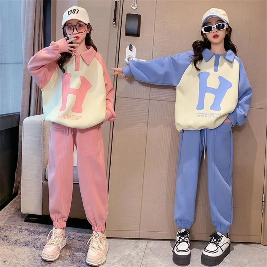 

2023 New Teenage Summer Girls Clothes Sets Outfits Kids Long Sleeve Hoodie+ Long Pants 2PCS Children Clothing 6 8 10 12 14 Year