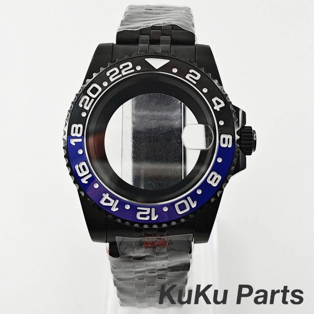 Black Purple GMT Bezel Watch Case with PVD Black Jubilee Bracelet and Sapphire Crystal