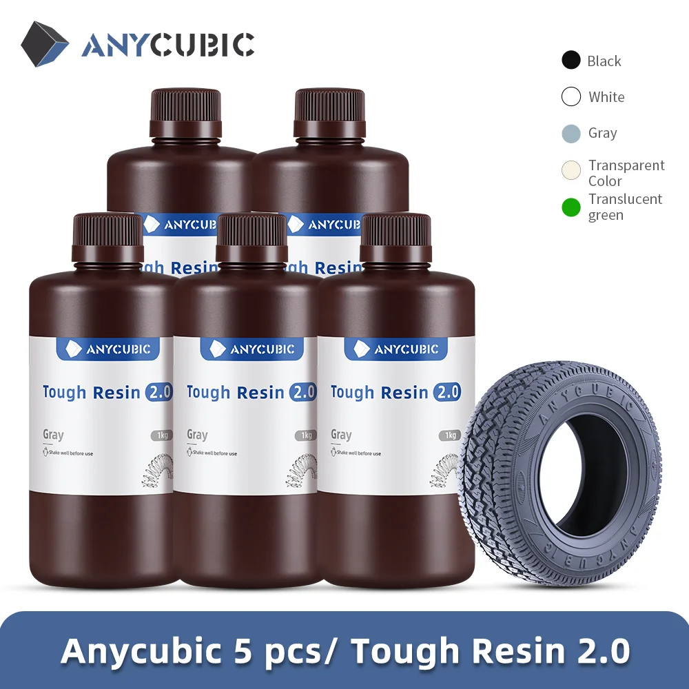 ANYCUBIC 터프 송진 2.0 405nm UV 송진, LCD 3D 프린터 재료, 인쇄하기 쉬운 고정밀, 무료 배송, 5kg