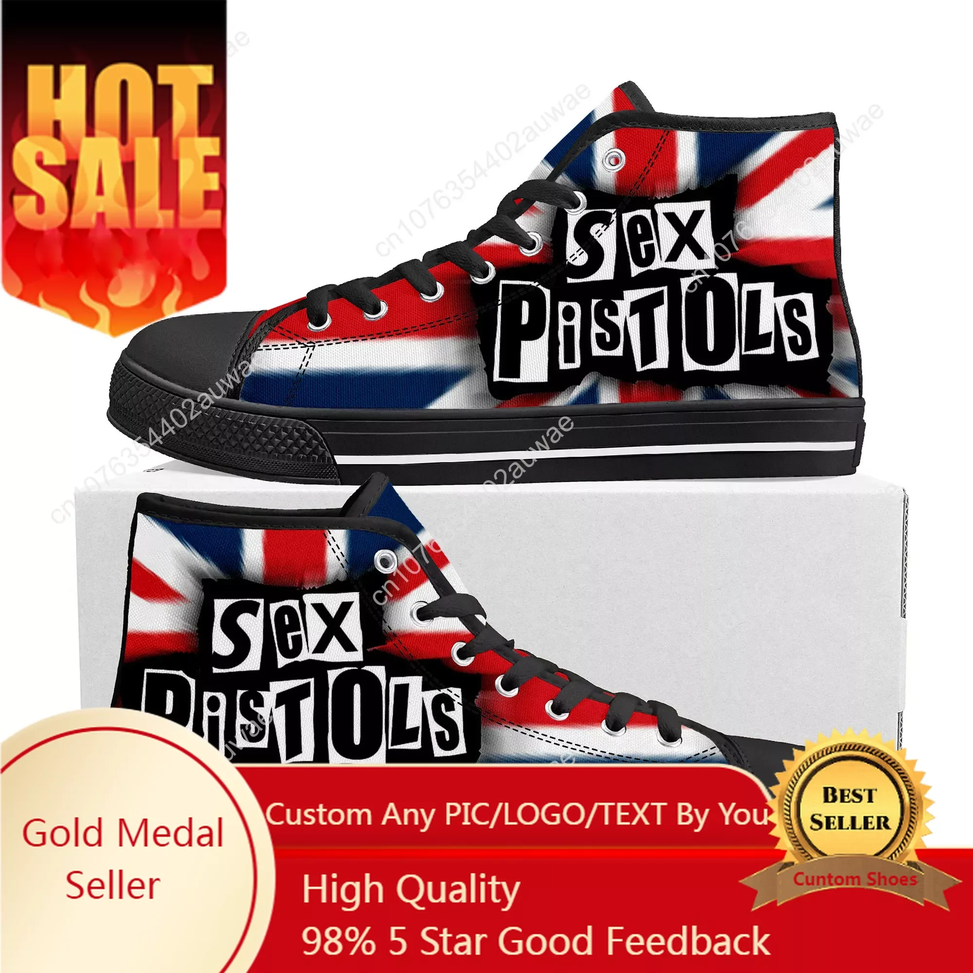 Sex Pistols Punk Rock Band High Top High Quality Sneakers Men Women Teenager Canvas Sneaker Casual Couple Shoes Custom Shoes