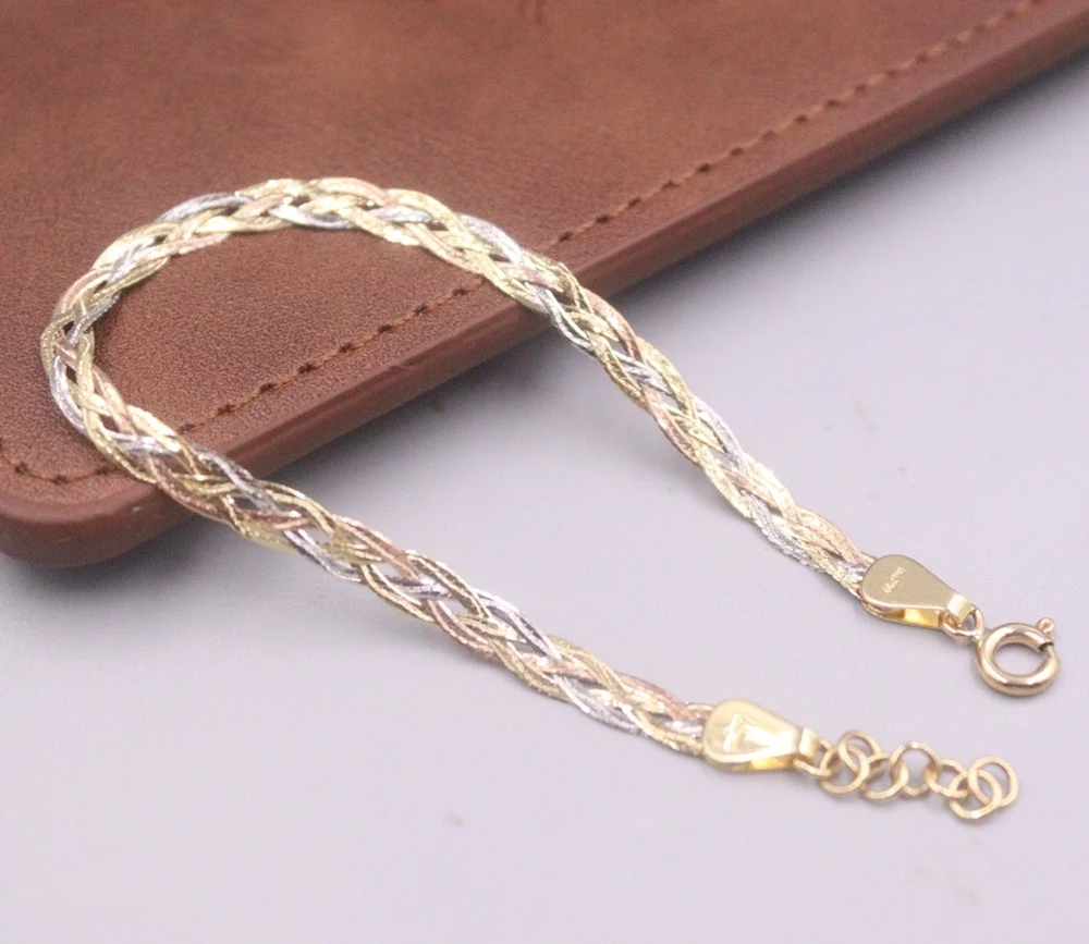 JOWomen-Bracelet en Corde Tressée avec Queue Enracinée Porte-Bonheur, en Or Pur 18K Multi-Tons, 3g