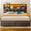 Bed Frame with Drawers，Charging Station,Upholstered Platform Bed w Storage Headboard LED Light, Heavy Duty Metal Frame Support 6