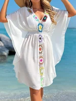 Crochet V Neck White Cover-Up Dress Beach Dress Cover-Ups Swimsuit Summer Bathing Suit Woman Summer Tunic Saida Praia Beachwear