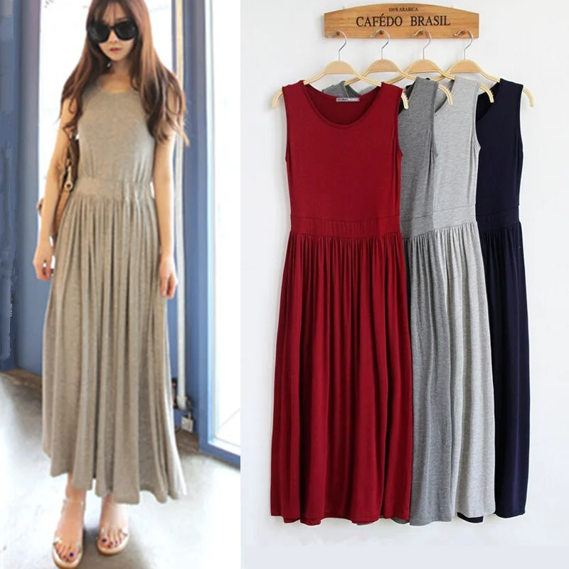 

2023 Elegant Women Sexy Dress O-Neck Sleeveless Slim Maxi Dress High Stretch Tank Robe Spring Summer Thin Long Dress Vestidos