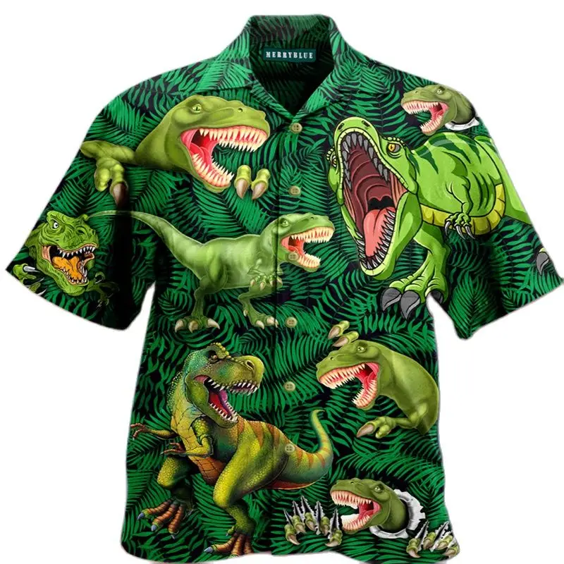 2022 3d Men's Shirts Breathable Green Dinosaur Hawaiian Shirts Men Youth Couples Beach Multi Color Casual T Shirt Free Shipping 2022 astronaut cartoon dinosaur the freedom to adjust bookshelf large metal bookend desk holder stand for books organizer gift