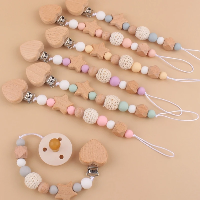 

2Pcs/set Silicone Baby Pacifier Food-grade Soother Toy with Pacifier Chain Rope Anti-fall DIY Teether Pacifier Strap