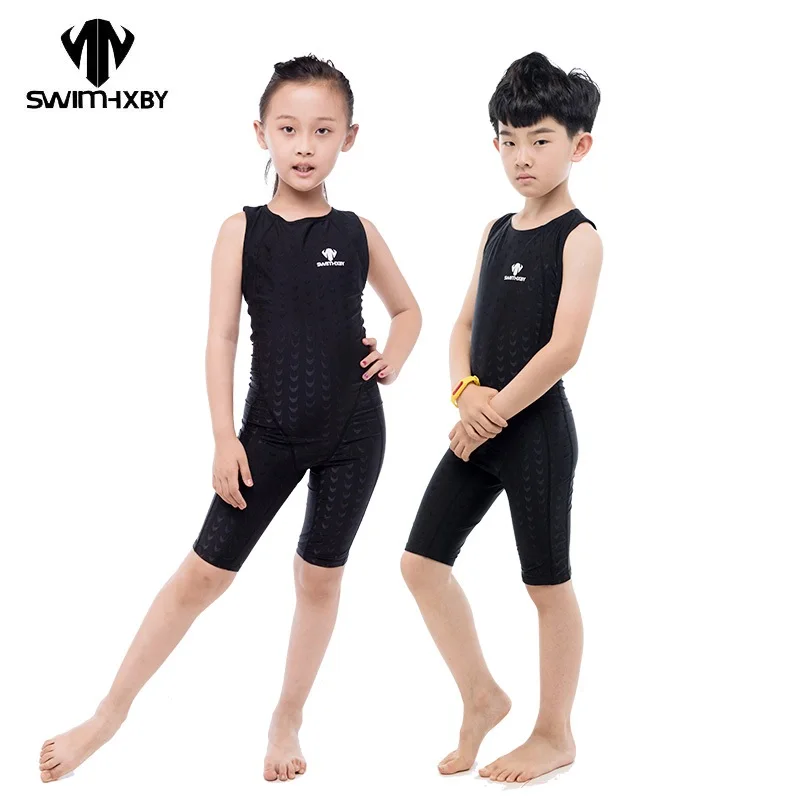 

HXBY Swimwear Boys Competitive Swimming One Piece Swimsuit Knee Boys Swimsuits Bathing Suit Swim Wear