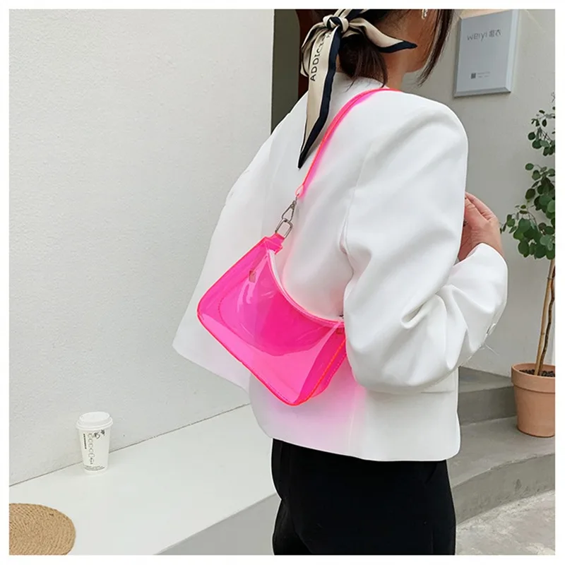 Shoulder Bag Clear Jelly Shoulder Bag For Women Y2K Small Zipper Underarm Purses & Fashion Handbag