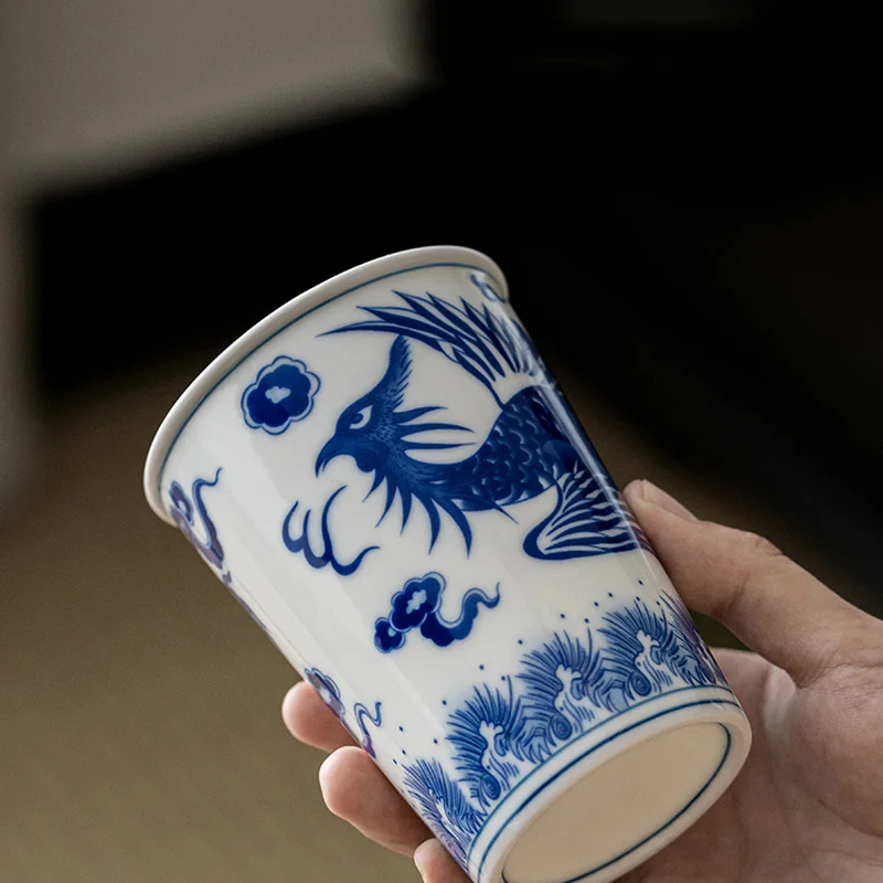 CHANSHOVA 260ml Chinese Retro Style Blue and white dragon and phoenix pattern Ceramic Teacup Porcelain Coffee cup Ceramic cups