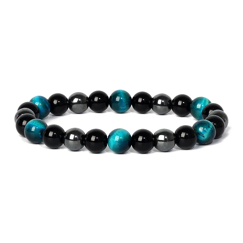 Natural Triple Protection Health Bracelets Women Black Obsidian Hematite Tiger Eye Beads Bracelets Men for Magnetic Soul Jewelry