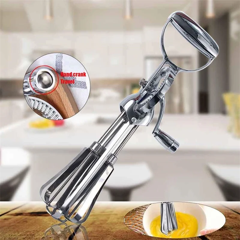 1 Pc Manual Mixer Whisk Egg Beater Stainless Steel Manual Hand Mixer Self-Turning Cream Utensils Kitchen Baking Egg Tools egg beater