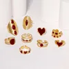 Bagues géométriques Vintage rouge goutte à goutte d'huile pour femmes, en acier inoxydable, couleur or, ouverture en cœur, bagues réglables, bijoux, nouveau 2025