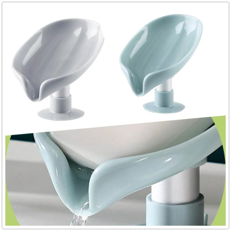 Leaf Shape Soap Box Drain Soap Holder Bathroom Shower Soap Dish Sponge Storage Tray Suction Cup
