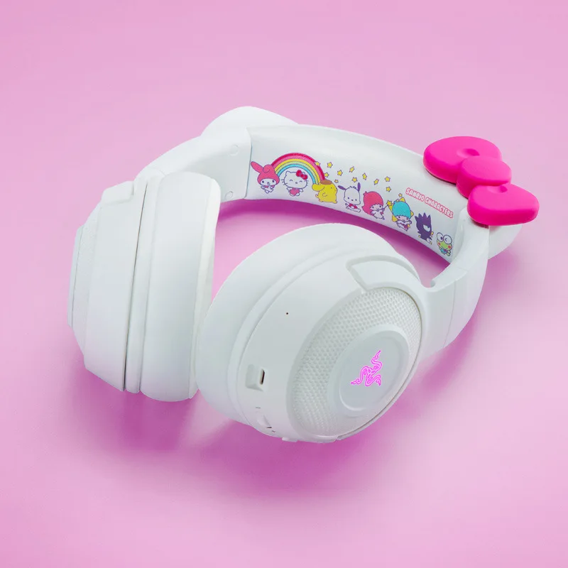 

Светящиеся наушники Hello Kitty Razer, гарнитура с котом, Беспроводная Bluetooth-гарнитура, модная Музыкальная гарнитура с микрофоном для компьютера, милый подарок