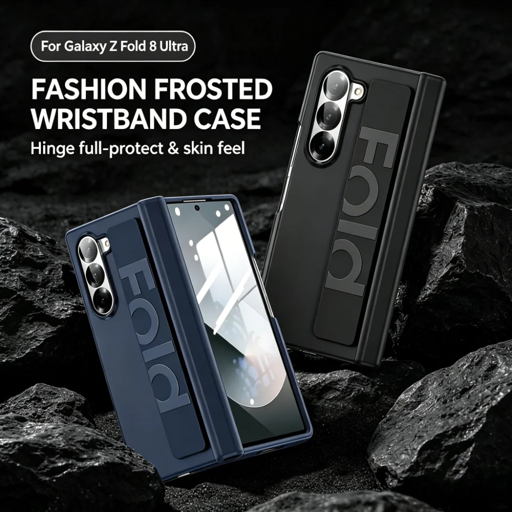 Shockproof Premium Matte Phone Case with Elastic Wrist Strap and Hinge Protection