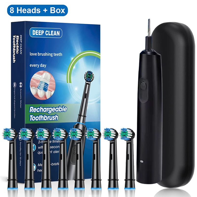 Rechargeable Rotary Electric Toothbrush with 8 Soft Brush Heads