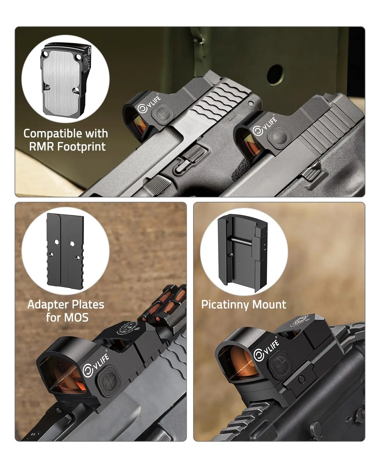 MIDTEN WolfProwl Red Dot Sight Pistol with RMR Footprint 3 MOA Sight Adapter Plate MOS Motion Awake Footprint Airsoft