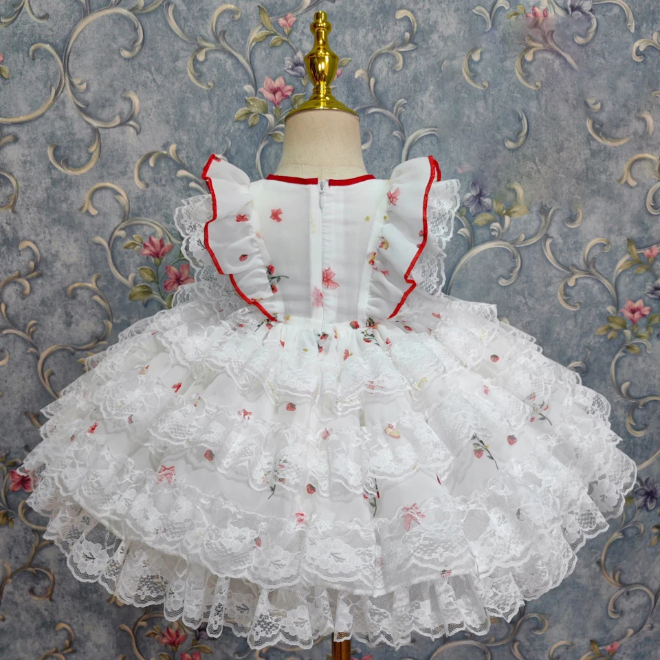 Exclusive creation Baby Summer Spanish Lolita Princess Ball Gown white Lace bowknot sundress Birthday Party Evening dress